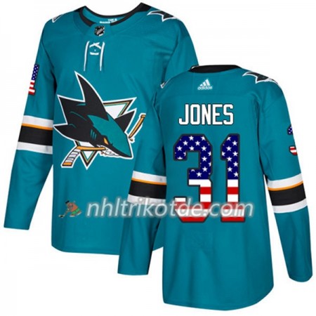San Jose Sharks Trikot Martin Jones 31 Adidas 2017-2018 Teal USA Flag Fashion Authentic - Herren
